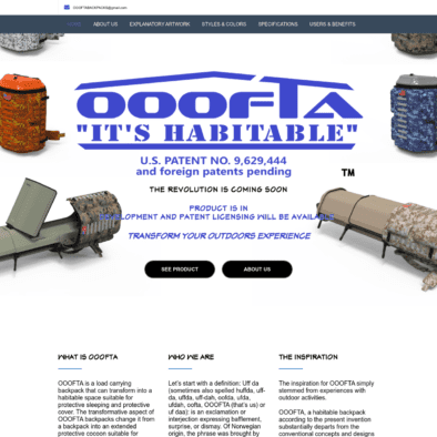 A screenshot of Ooofta's landing page.