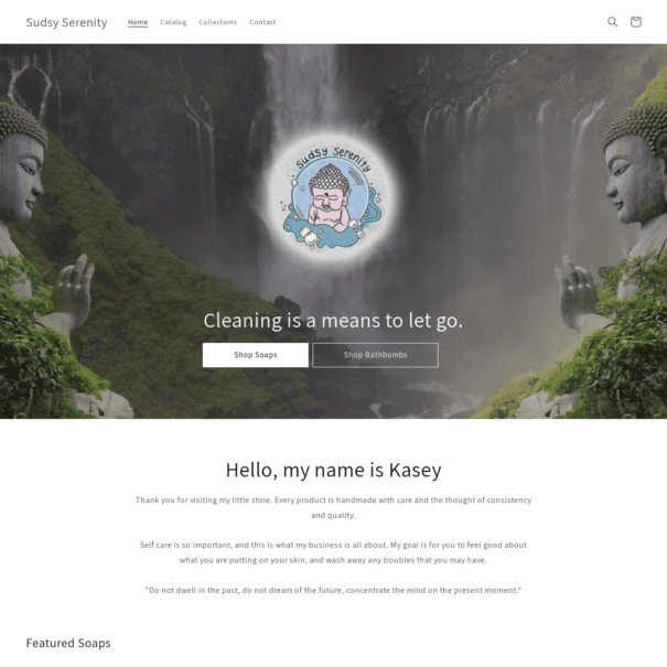 A screenshot of Sudsy's Serenitys landing page.